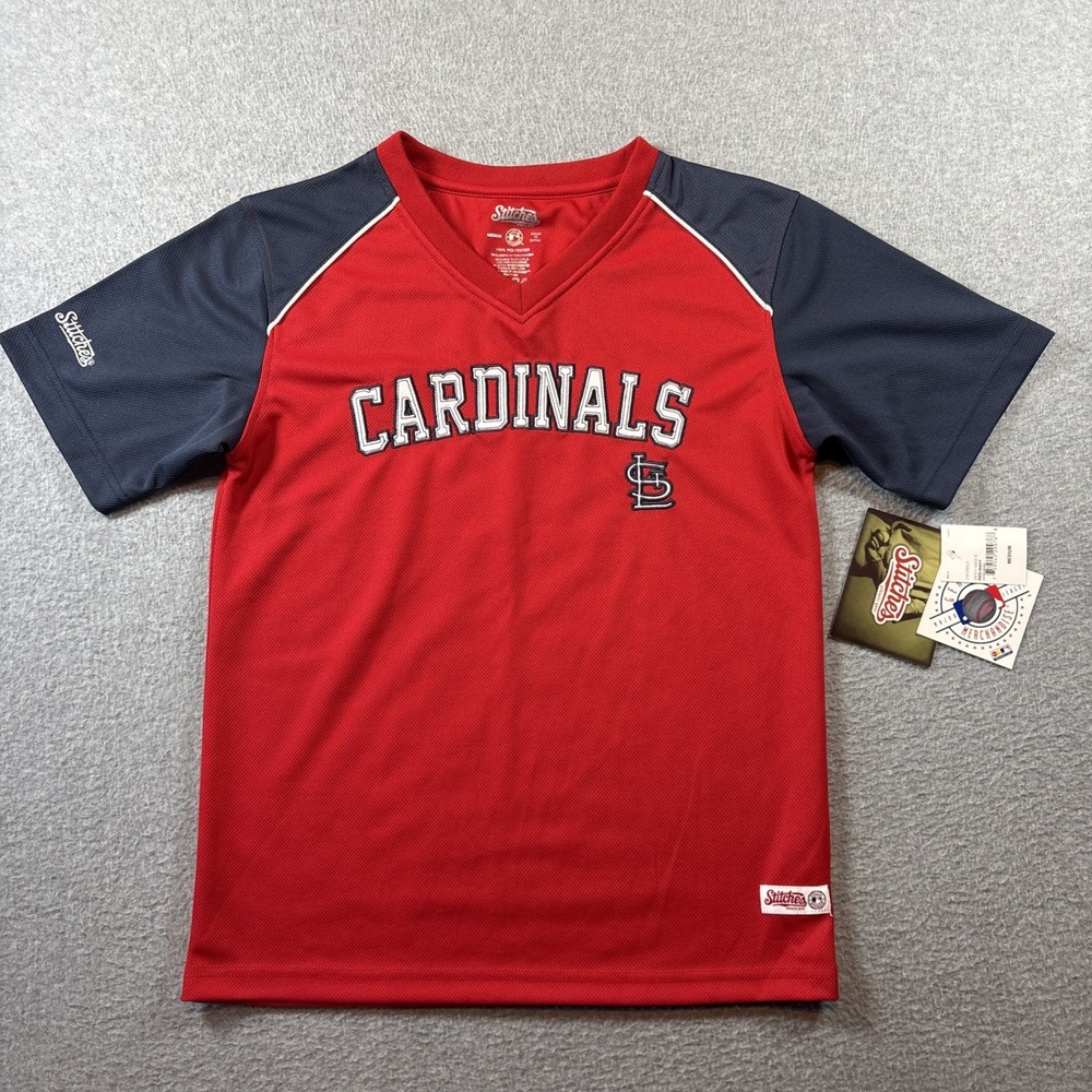 Stitches St Louis Cardinals Women's Sz M V Neck Jersey Red Blue MLB BRAND NEW